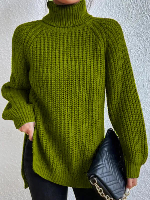 Baumwoll-rollkragenpullover Mit Raglanärmel Und Geteiltem Saum