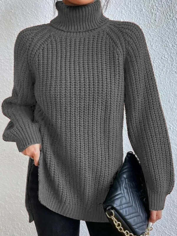 Baumwoll-rollkragenpullover Mit Raglanärmel Und Geteiltem Saum