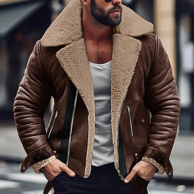 Herren Winter Fleece Jacke Täglich Gekerbt Kragen Reißverschluss Langarm Plüsch Gefüttert Mantel