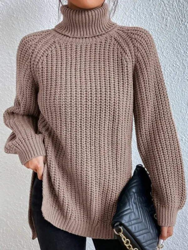 Baumwoll-rollkragenpullover Mit Raglanärmel Und Geteiltem Saum