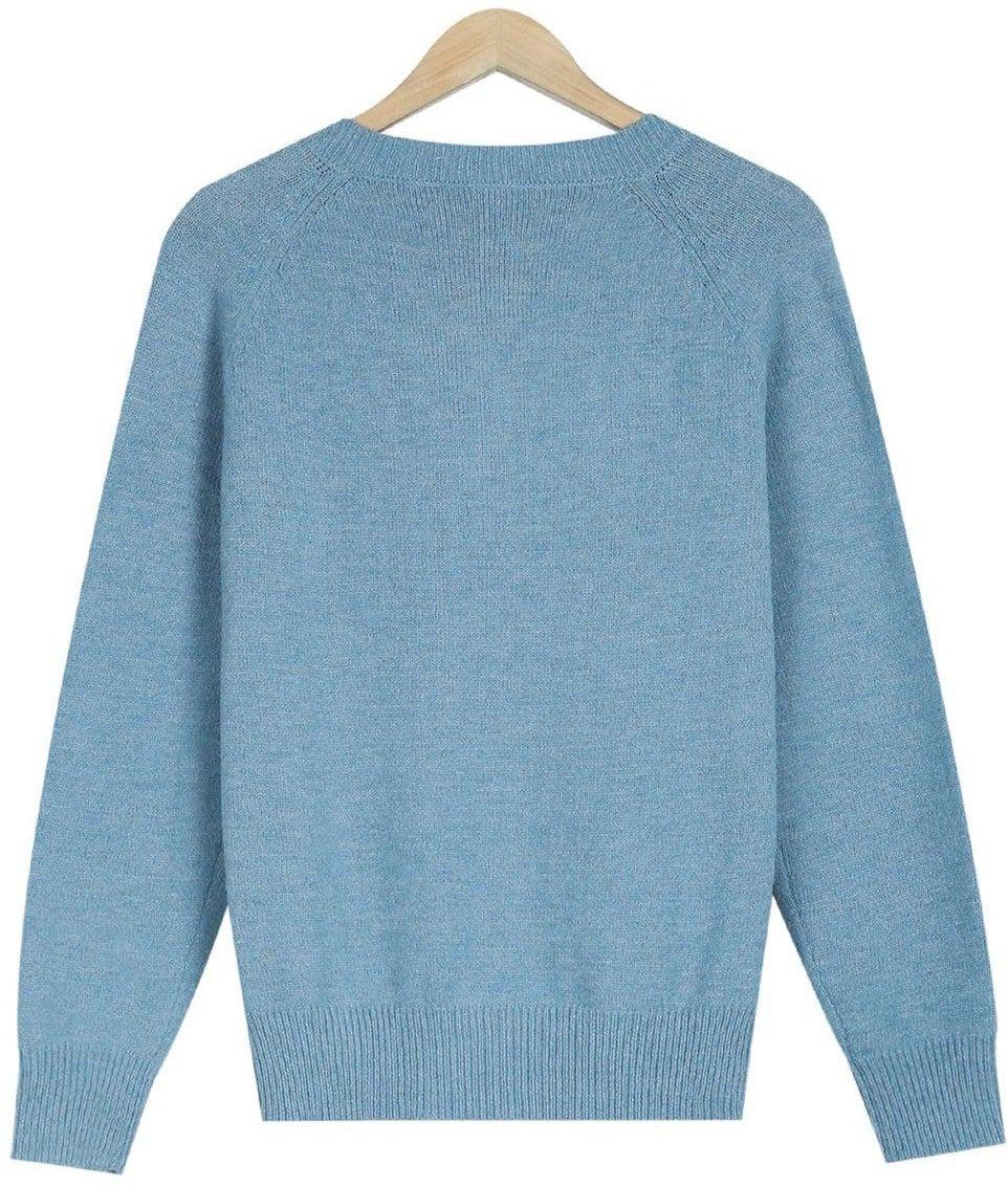 Himmelblauer Pullover Mit V-ausschnitt Und Knopfleiste