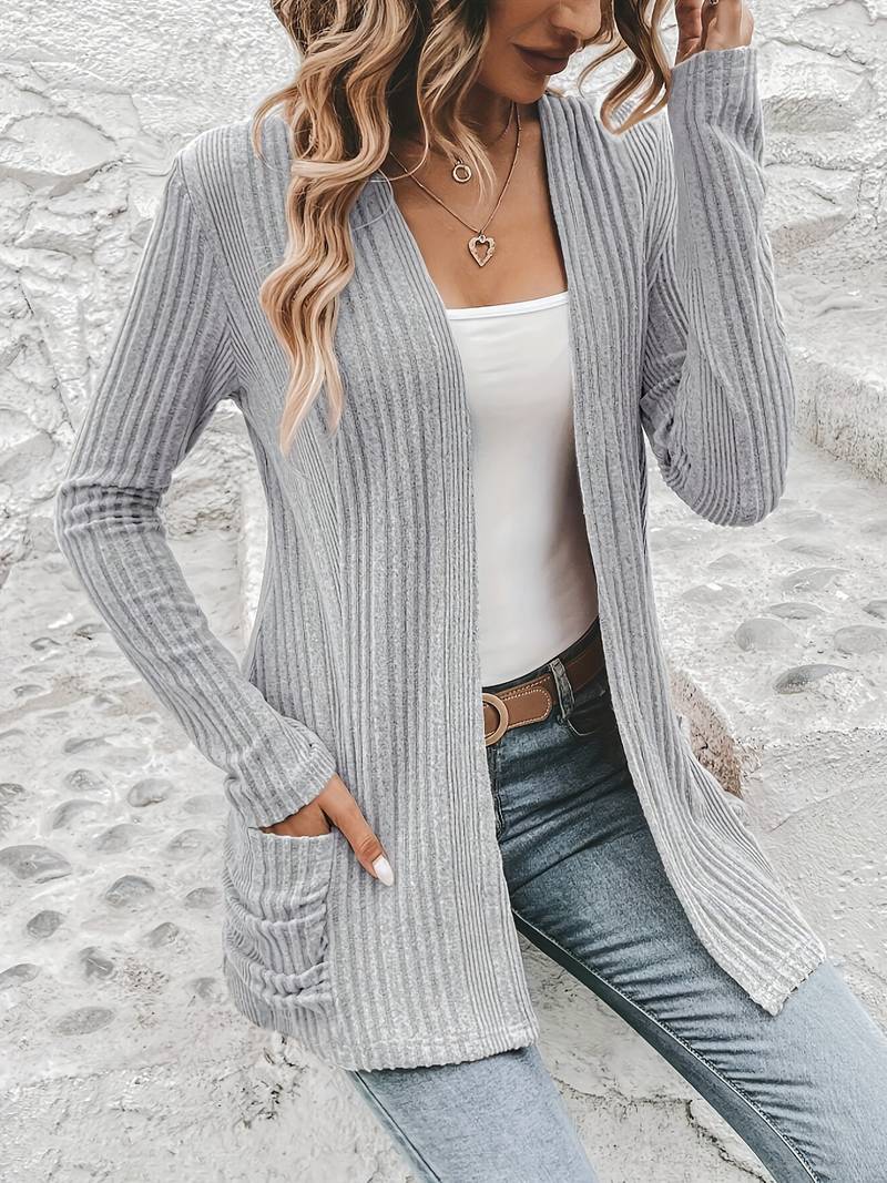 Scarlett – langärmliger cardigan mit offener vorderseite und zwei taschen