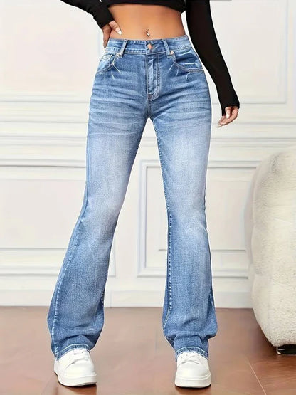 Ausgestellte jeans im vintage-look mit stretch