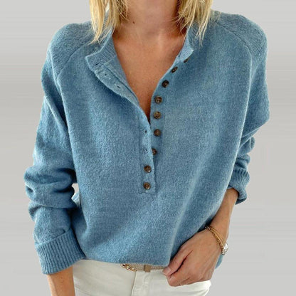 Himmelblauer Pullover Mit V-ausschnitt Und Knopfleiste