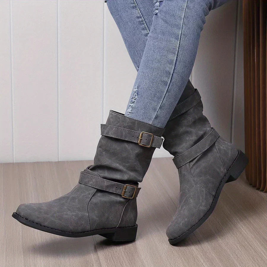 Kasha - vintage schnalle strap western ankle boots für frauen