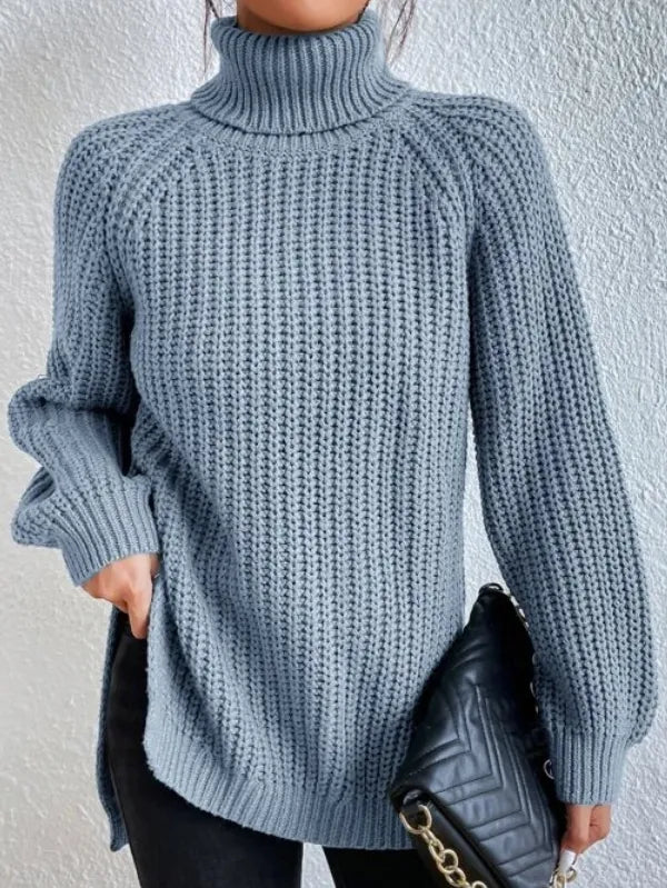 Baumwoll-rollkragenpullover Mit Raglanärmel Und Geteiltem Saum