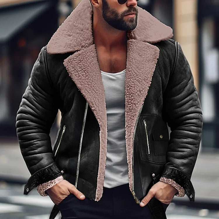 Herren Winter Fleece Jacke Täglich Gekerbt Kragen Reißverschluss Langarm Plüsch Gefüttert Mantel