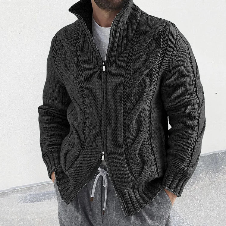 Herren Lässig Kabel Stricken Zipper Hohen Hals Langarm Pullover Jacke