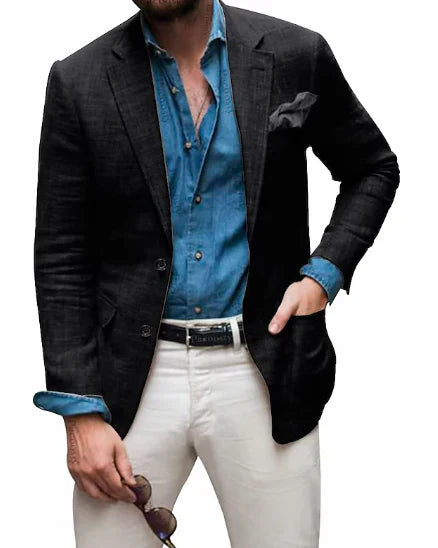 Jon - herren  leinen blazer strand hochzeit casual tailored fit solide farbe einreihig zwei knöpfe