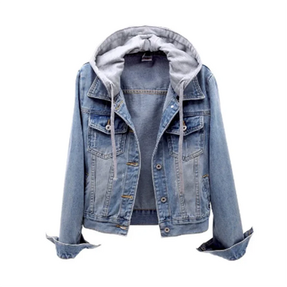 Denim damen jacke mit abnehmbarer kapuze