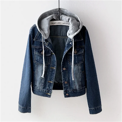 Denim damen jacke mit abnehmbarer kapuze