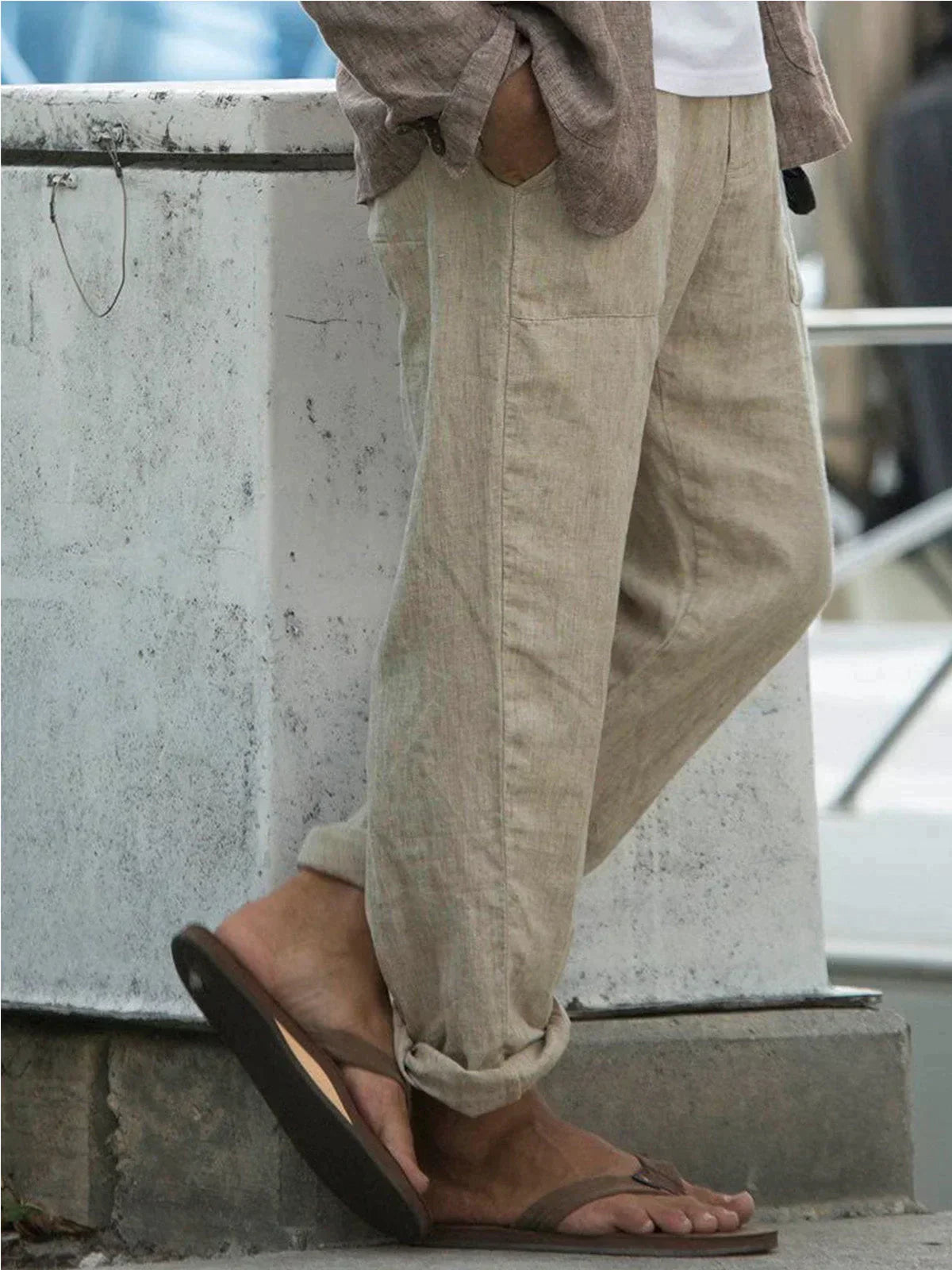 Beige Leinenhose für Herren