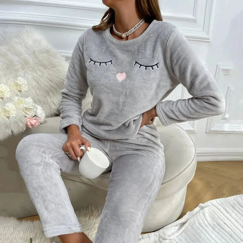 Dick Gefüttertes Warmes Damen Pyjama Set