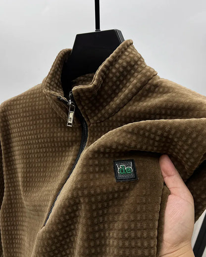 Premium alpaka-fleece-pullover mit halbem reißverschluss