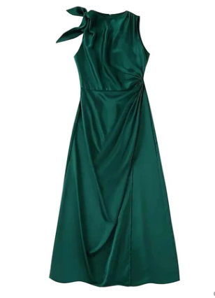 Victoria – rüschen-maxikleid für damen aus grünem satin