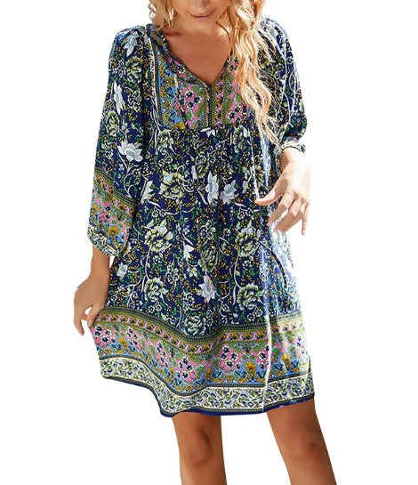 Emma – locker sitzendes kurzes boho-kleid mit blumendruck