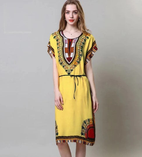 Abigail – langes boho-kleid mit o-ausschnitt, vintage-ethno-print