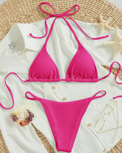 Zoey – blauer bikini mit hohem band und v-ausschnitt