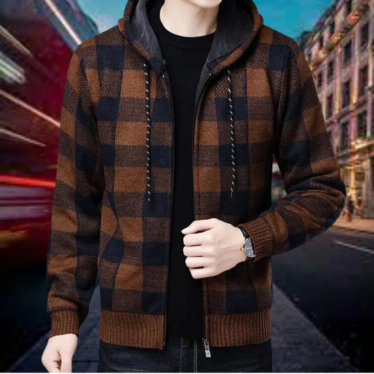 Ubaldo | hochwertige strickjacke mit karierter kapuze für herren