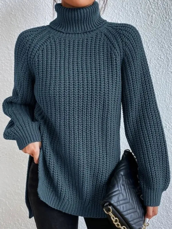 Baumwoll-rollkragenpullover Mit Raglanärmel Und Geteiltem Saum