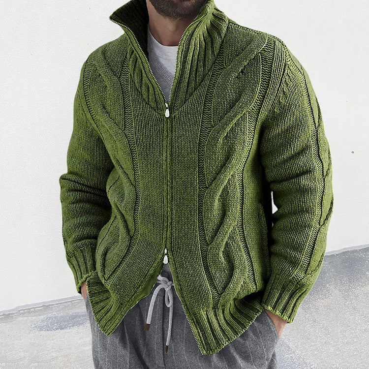 Herren Lässig Kabel Stricken Zipper Hohen Hals Langarm Pullover Jacke