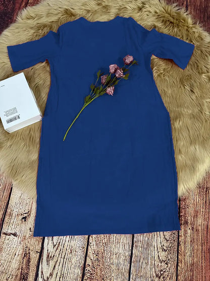 Sophia – solides freizeitkleid mit taschen und halben armeln