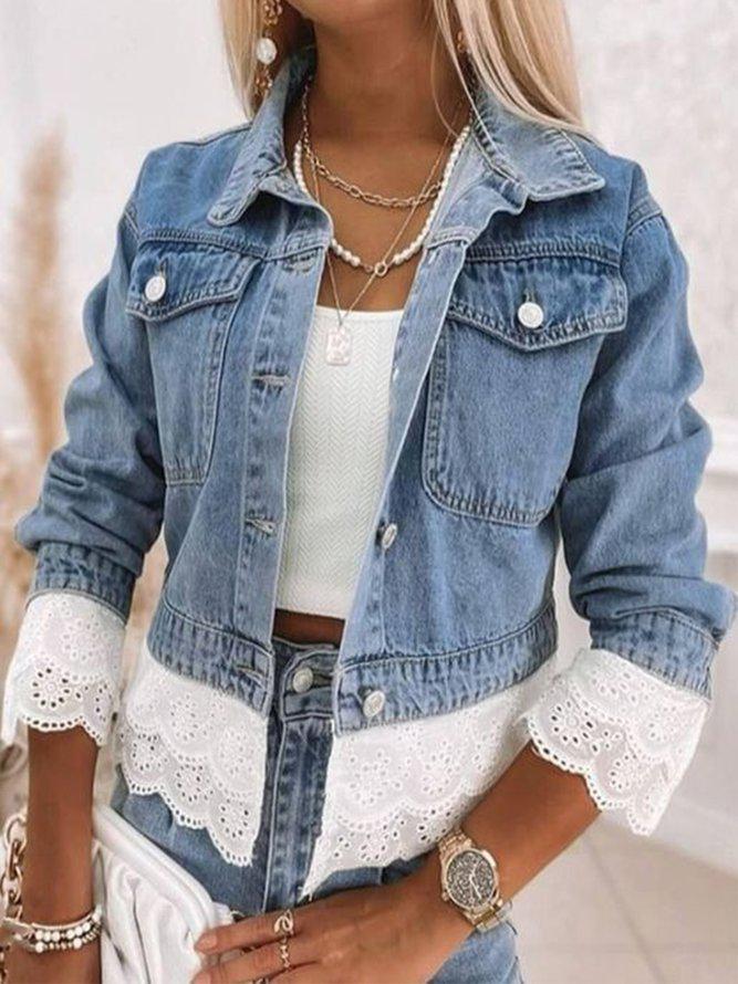 Blaue Patchwork-Denim-Jacke