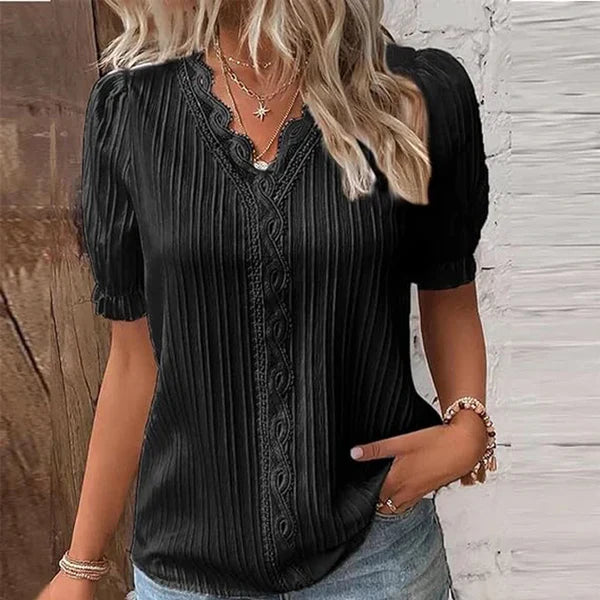 Emma – elegante bluse mit v-ausschnitt und spitze