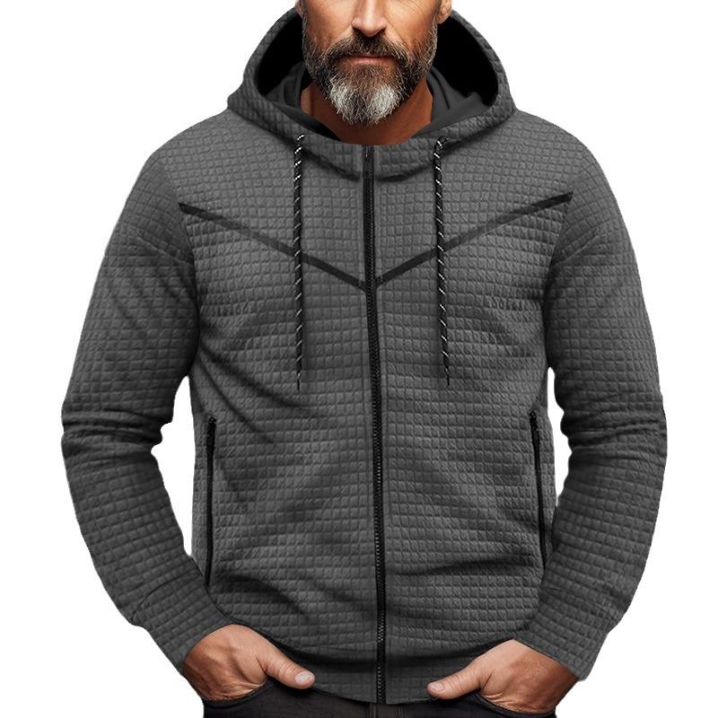 Herren Jacquard Kapuzenjacke Mit Schmalem Reissverschluss Lässige Sportjacke