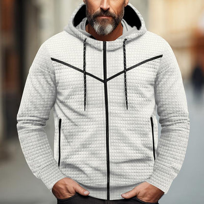 Herren Jacquard Kapuzenjacke Mit Schmalem Reissverschluss Lässige Sportjacke