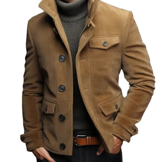 Herren Vintage Stehkragen Cord Multi Pocket Jacke