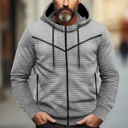 Herren Jacquard Kapuzenjacke Mit Schmalem Reissverschluss Lässige Sportjacke