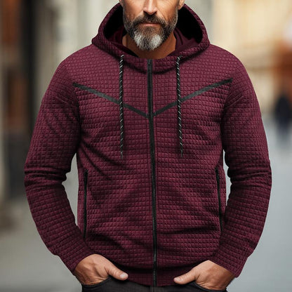 Herren Jacquard Kapuzenjacke Mit Schmalem Reissverschluss Lässige Sportjacke