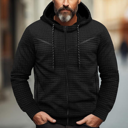 Herren Jacquard Kapuzenjacke Mit Schmalem Reissverschluss Lässige Sportjacke