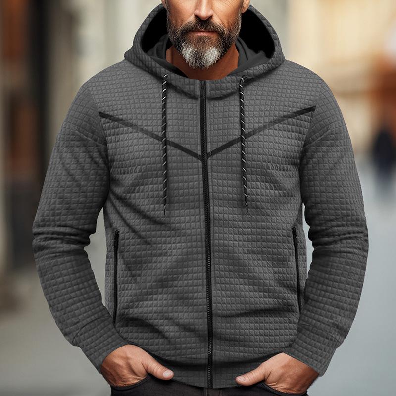 Herren Jacquard Kapuzenjacke Mit Schmalem Reissverschluss Lässige Sportjacke