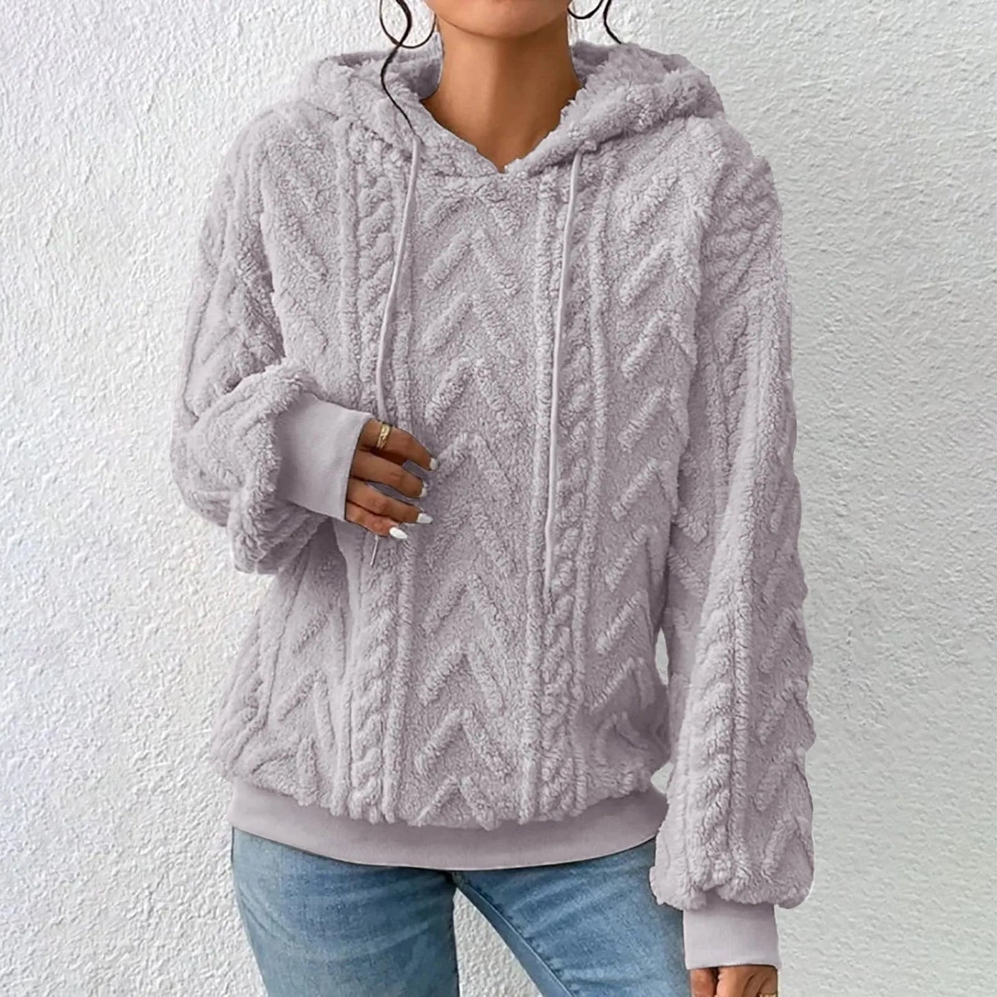 Einfarbiger Plüsch-jacquard-kapuzenpullover Mit Verdickung