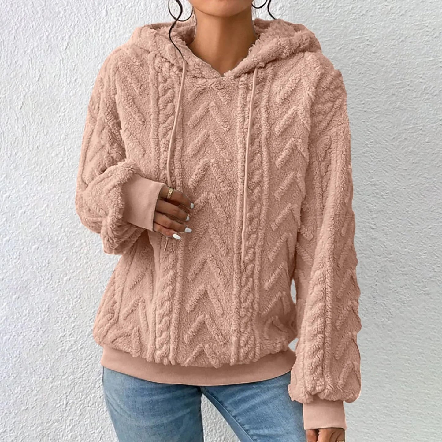 Einfarbiger Plüsch-jacquard-kapuzenpullover Mit Verdickung