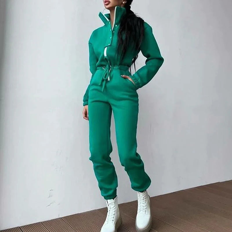 Herbst Winter Stehkragen Taille Jumpsuit