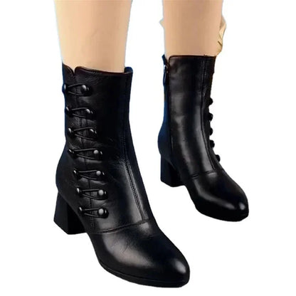 Damen Warme Seite Butto Lederstiefel