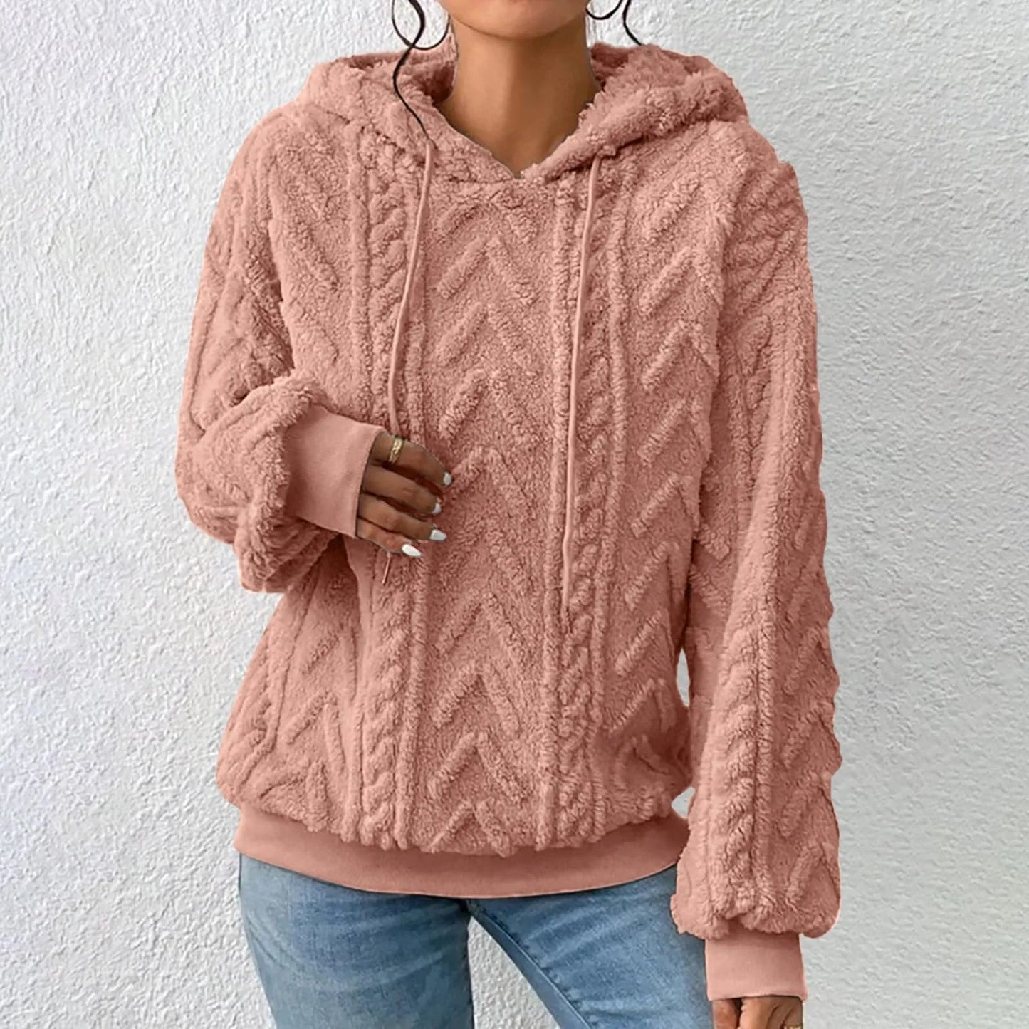 Einfarbiger Plüsch-jacquard-kapuzenpullover Mit Verdickung