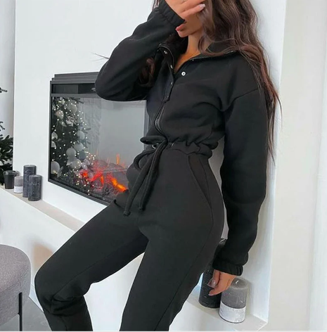 Herbst Winter Stehkragen Taille Jumpsuit