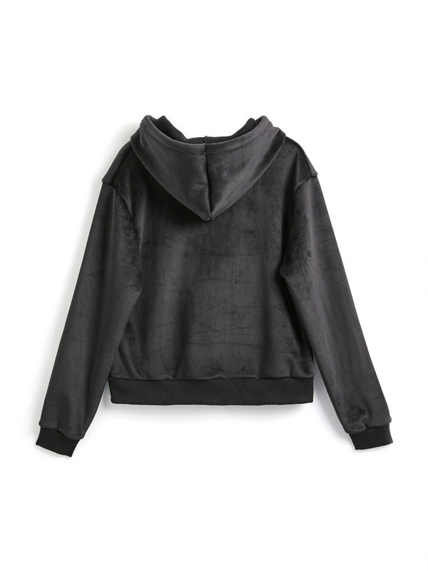 Grunge Strass Druck Zip Up Hoodie