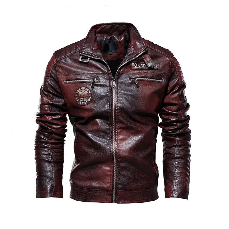 Hugo - Warme PU-Lederjacke im Motorrad-Stil