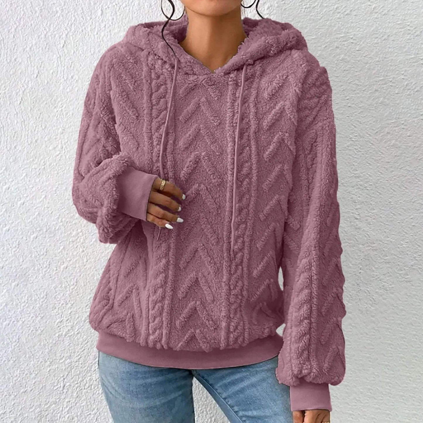 Einfarbiger Plüsch-jacquard-kapuzenpullover Mit Verdickung